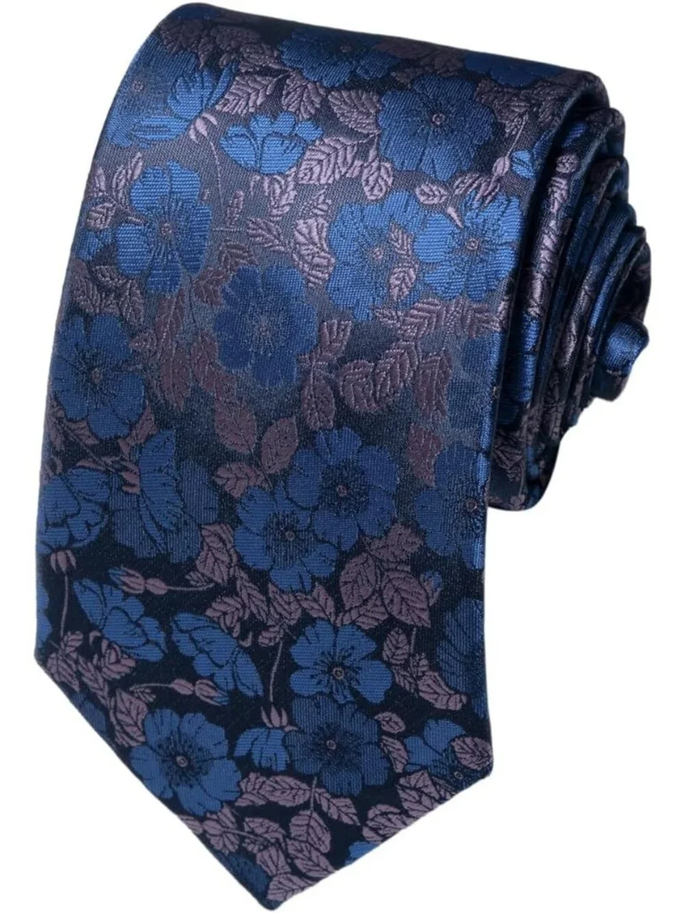 Men's Blue & Purple 100% Microfiber Floral Jacquard Formal Necktie For Business